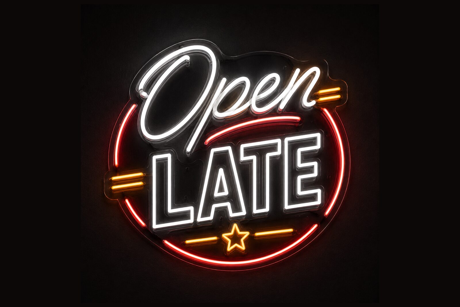 'Open Late' LED neon sign